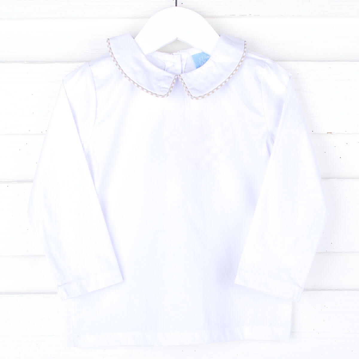 White Long Sleeve Undershirt with Tan Trim