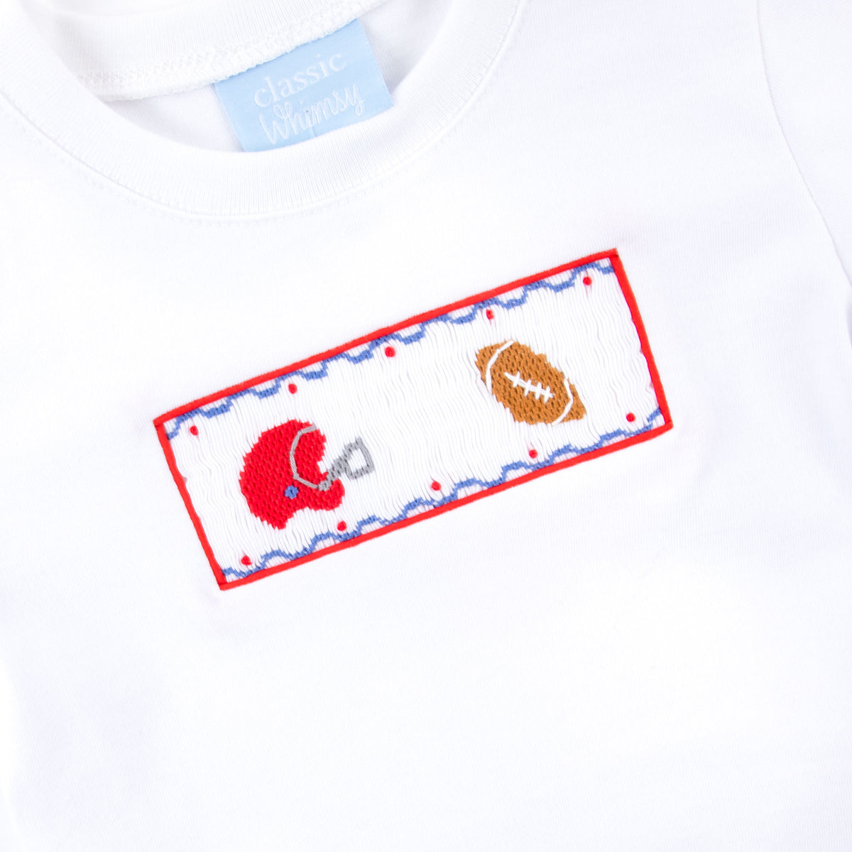 Red Check Football Smocked Short Set