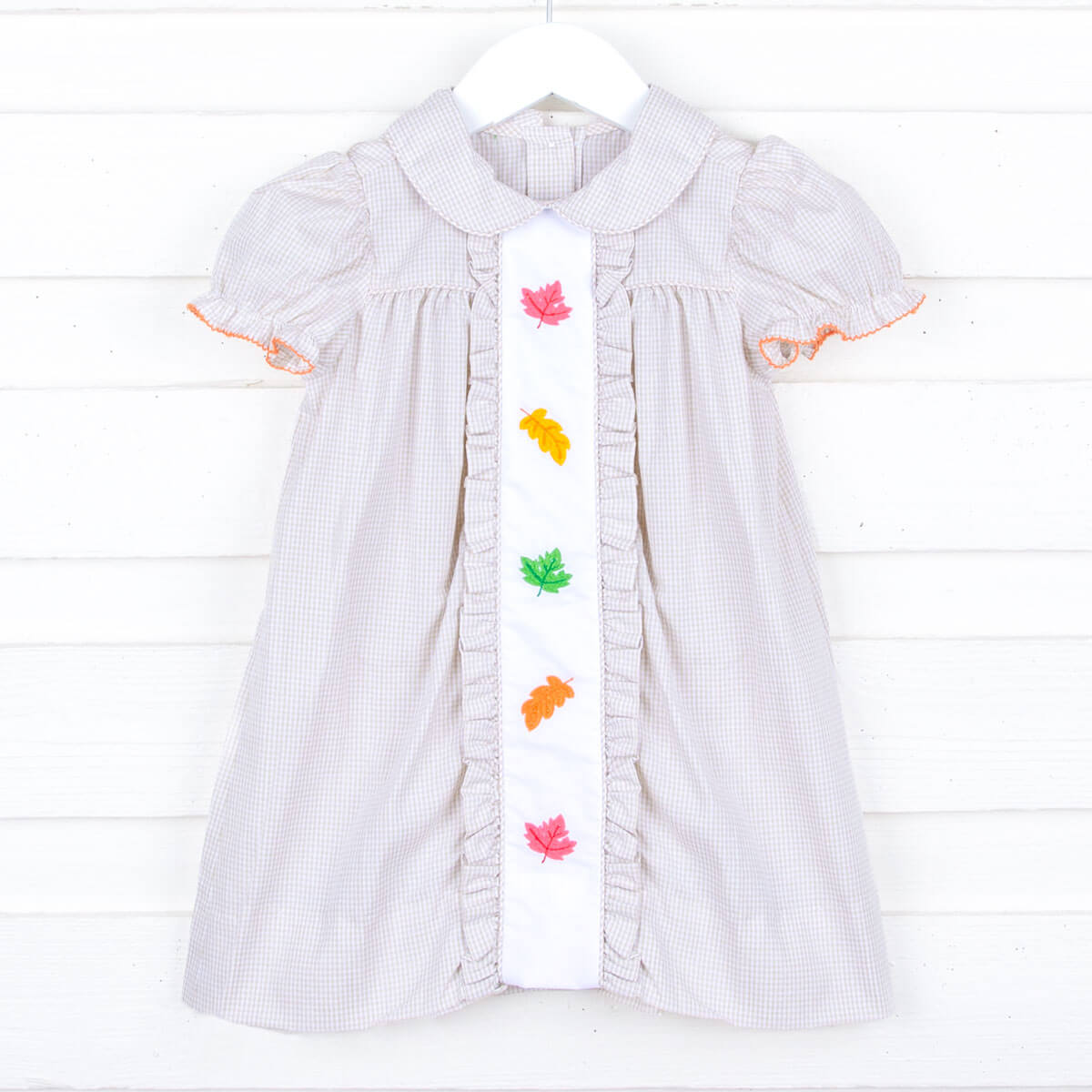 Fall Leaves Center Embroidered Khaki Dress