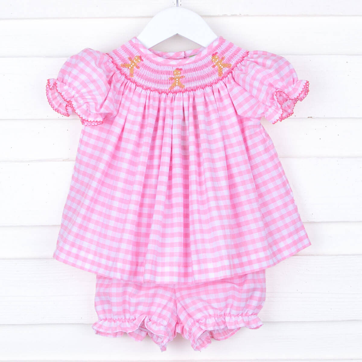 Gingerbread Pink Check Smocked Bloomer Set