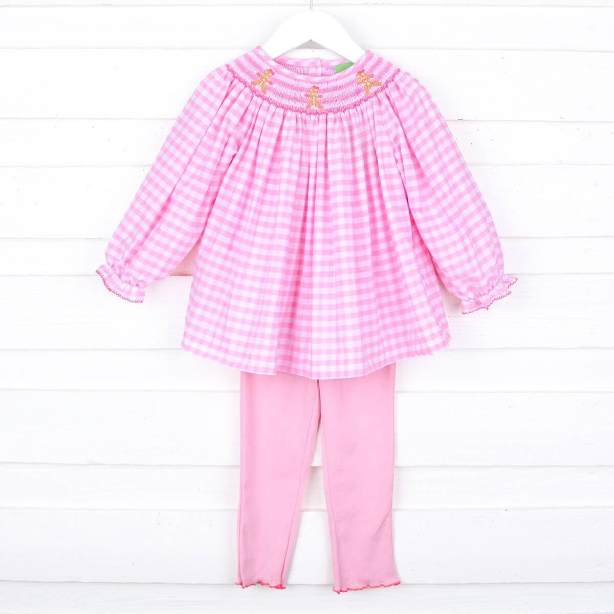 Gingerbread Pink Check Smocked Pant Set