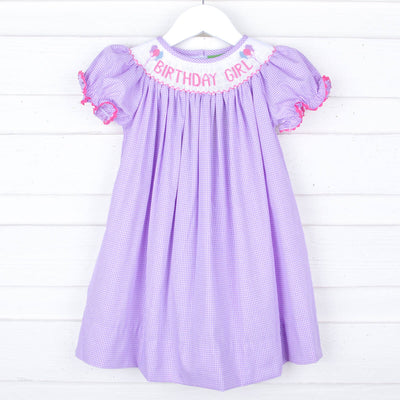 Birthday Girl Lavender Smocked Bishop Dress