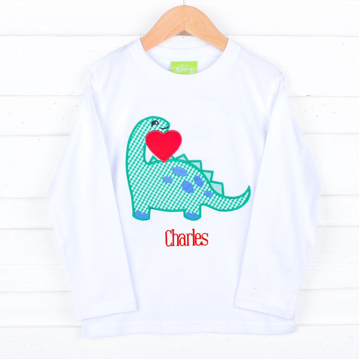Valentine Dinosaur Long Sleeve White Shirt