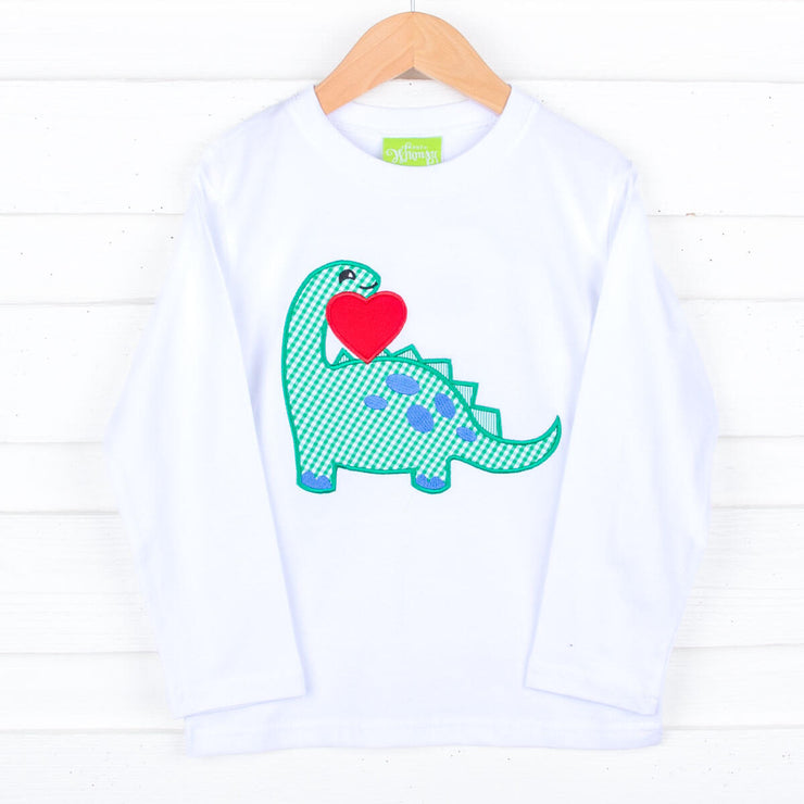 Valentine Dinosaur Long Sleeve White Shirt
