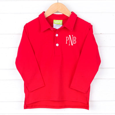 Solid Red Long Sleeve Polo