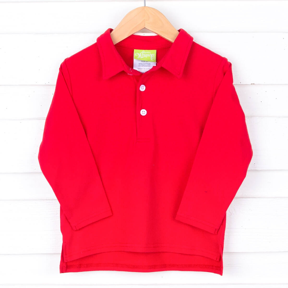 Solid Long Sleeve Polo Shirt Red