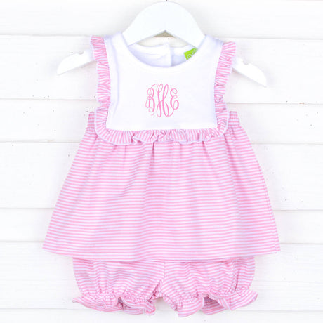 Stripe Knit Bib Bloomer Set