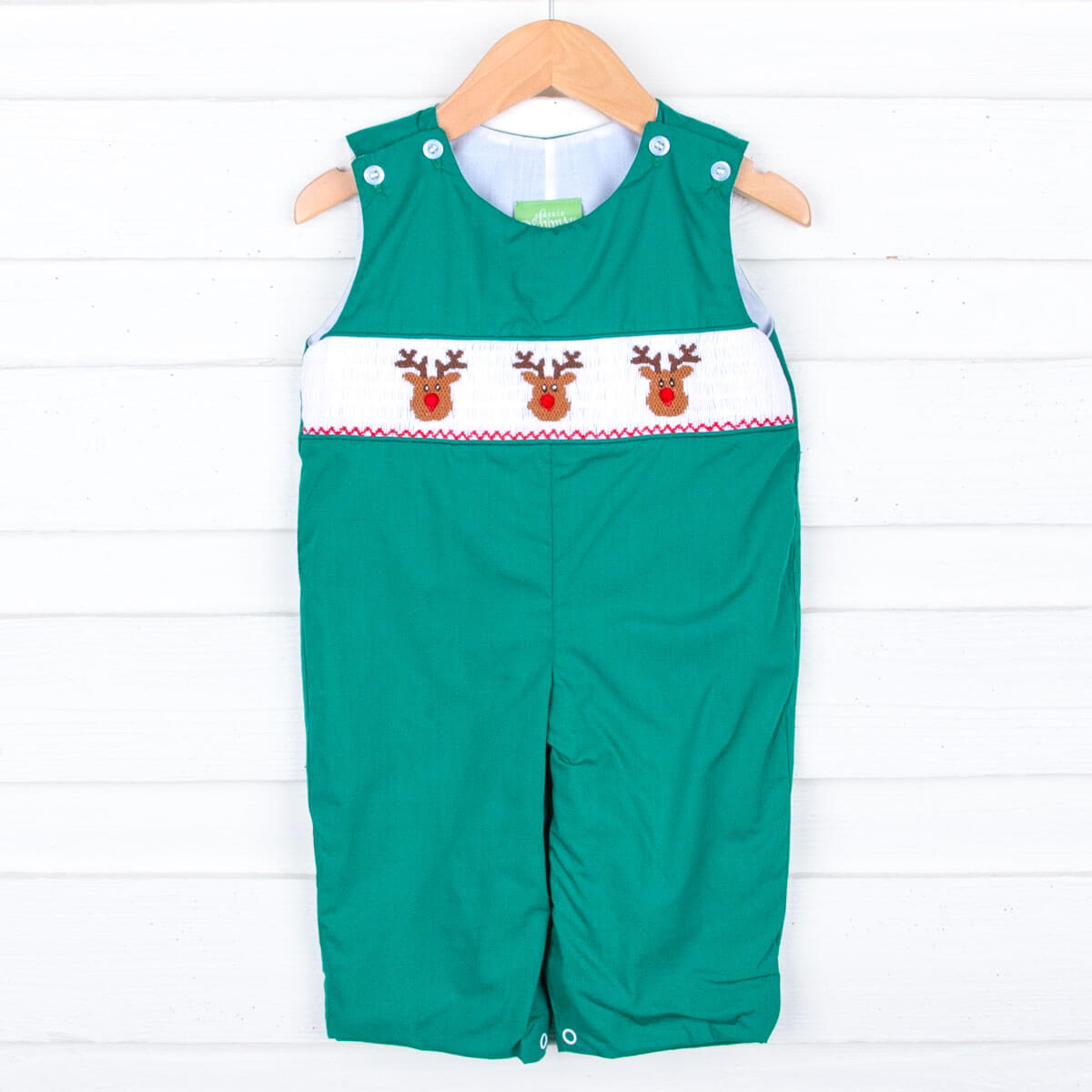 Reindeer Cheer Smocked Green Gingham Longall