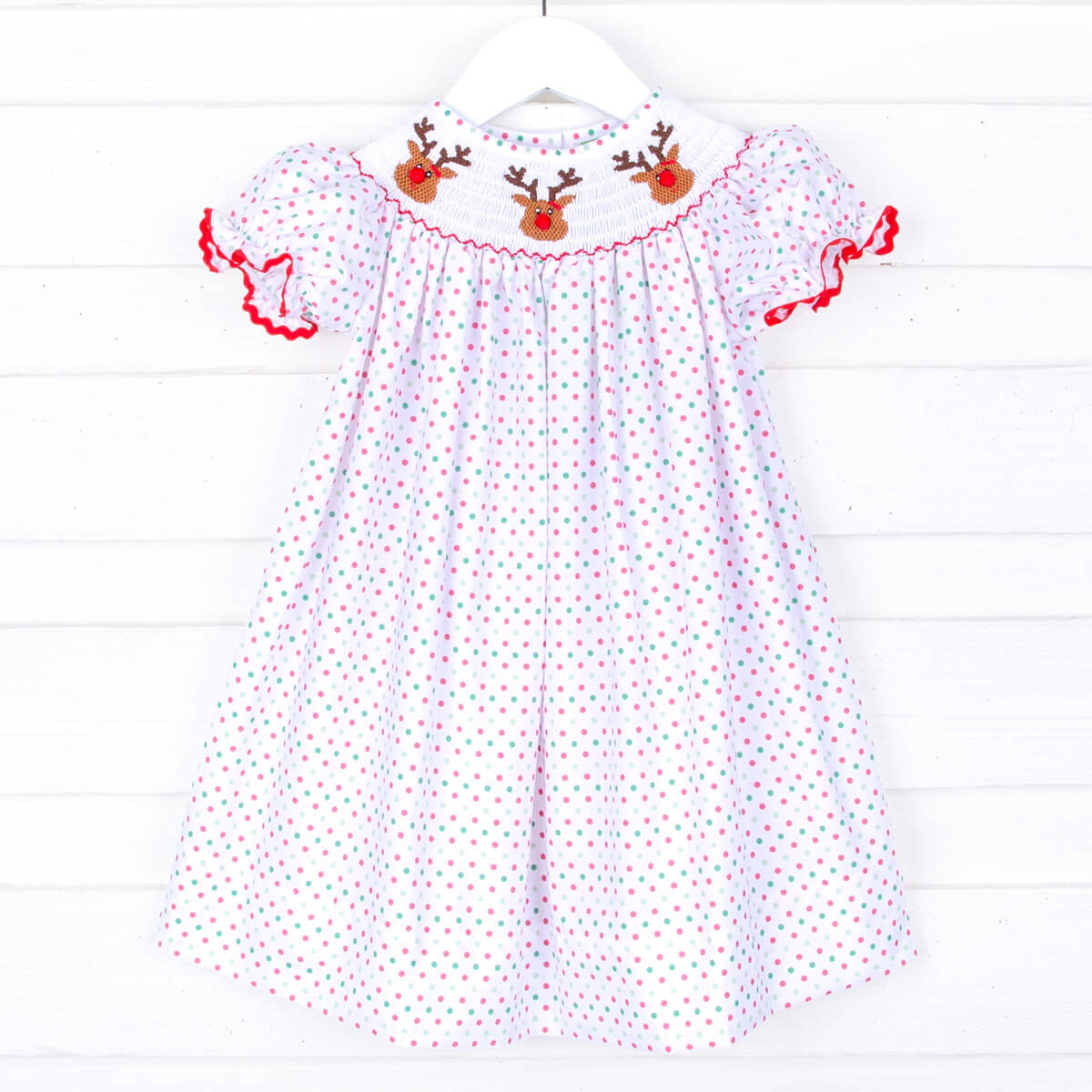 Reindeer Cheer Smocked Bishop Dress