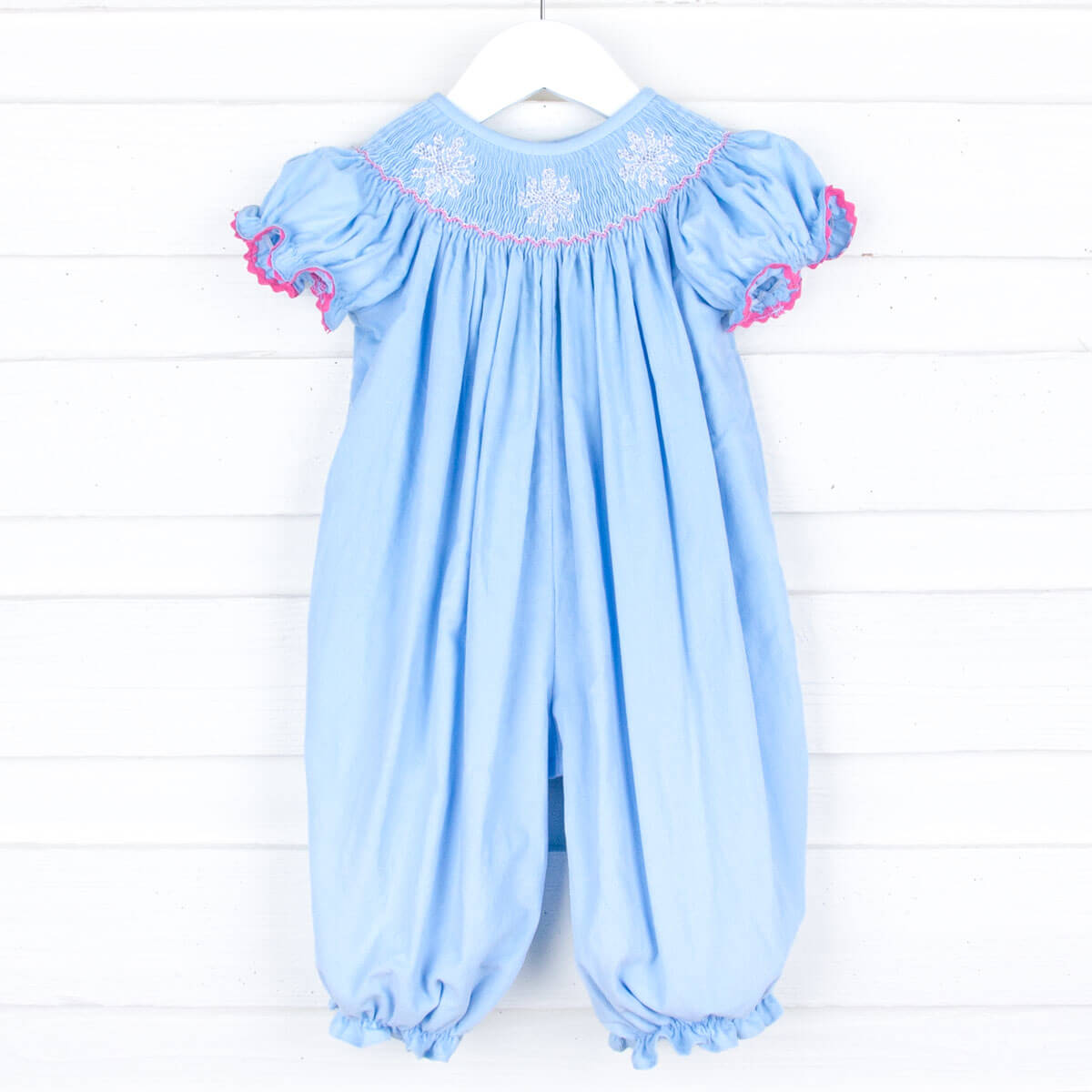 Snowflake Smocked Long Bubble Blue Corduroy
