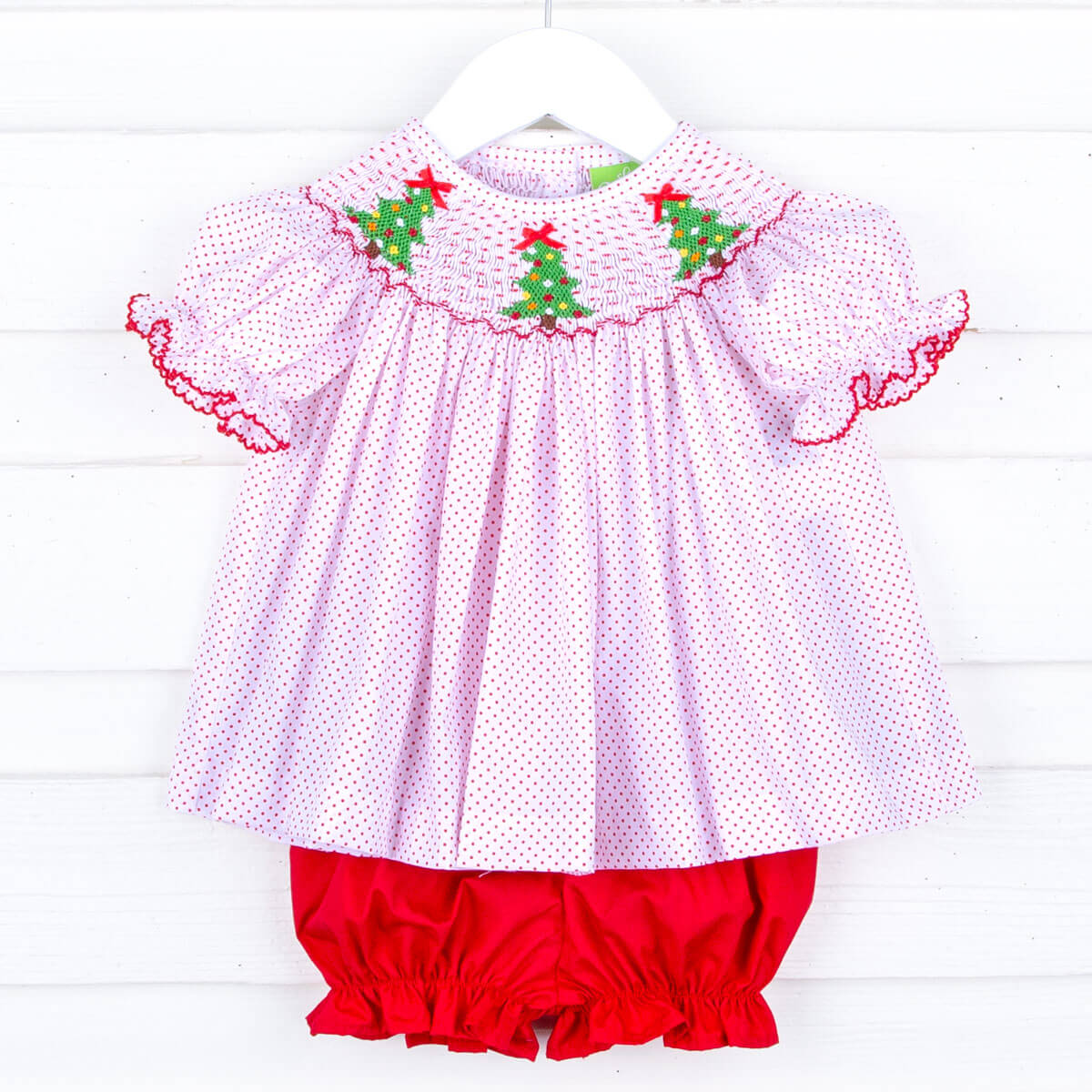 Whimsical Smocked Tree Red Dot Bloomer Set