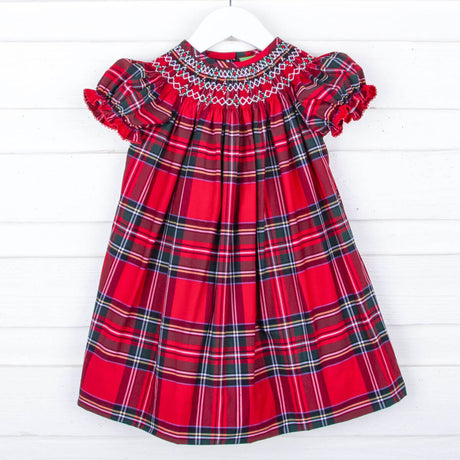 Goldbridge Plaid Red Smocked Bishop Dress