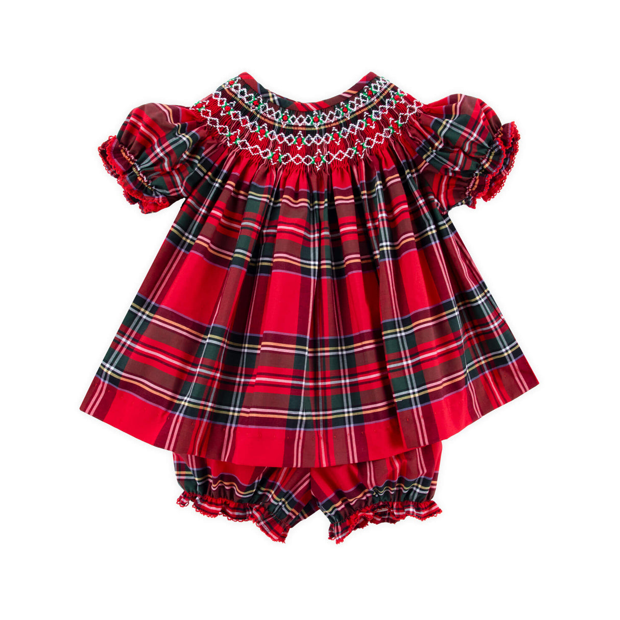 Goldbridge Plaid Red Smocked Bloomer Set