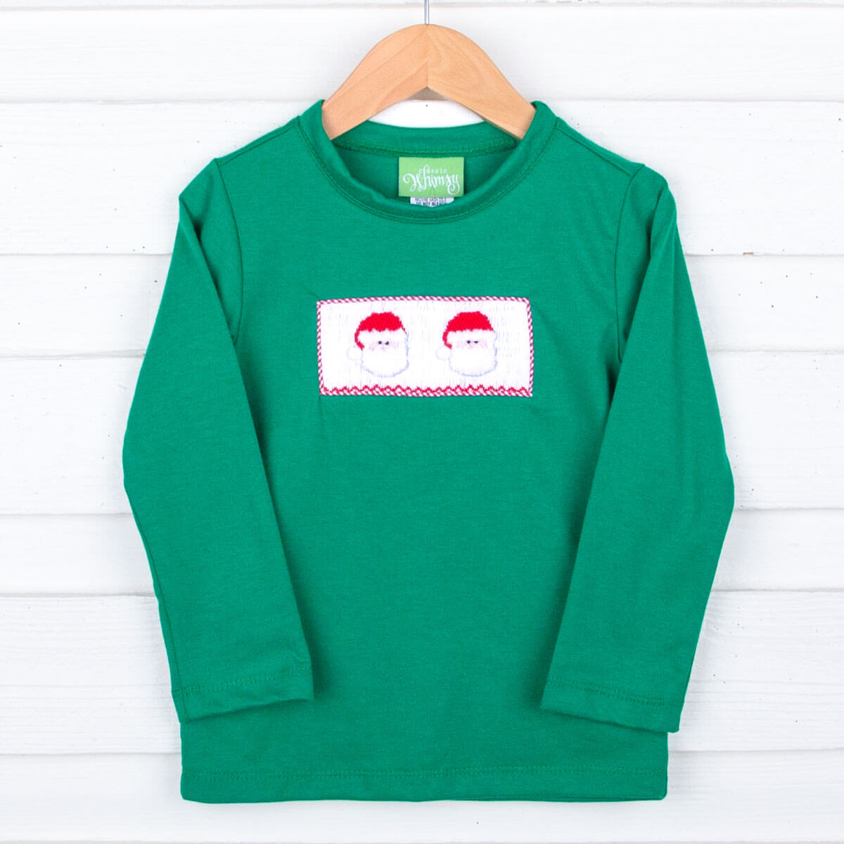 Santa Claus Green Smocked Long Sleeve Shirt
