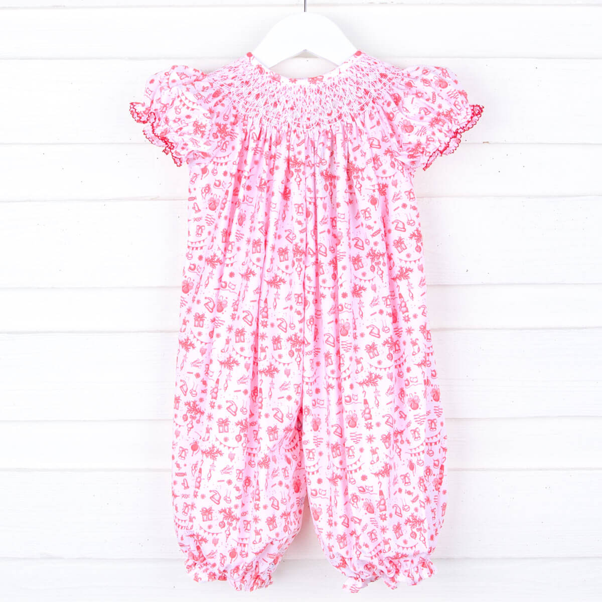 Christmas Wonderland Red Smocked Long Bubble