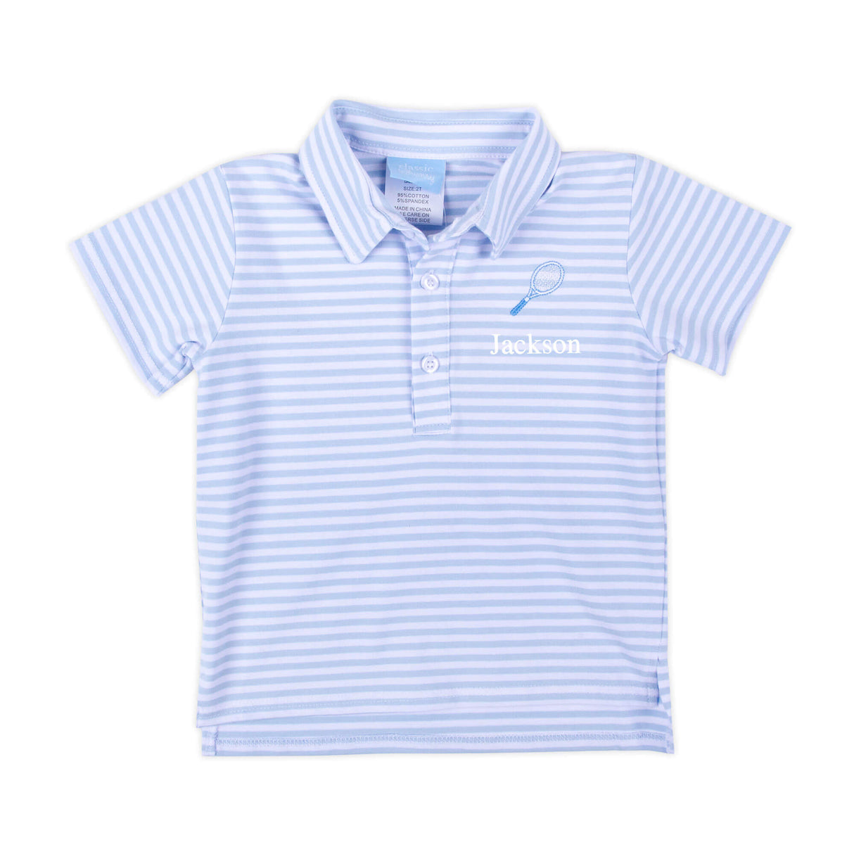 Tennis Racquet Polo French Blue Stripe