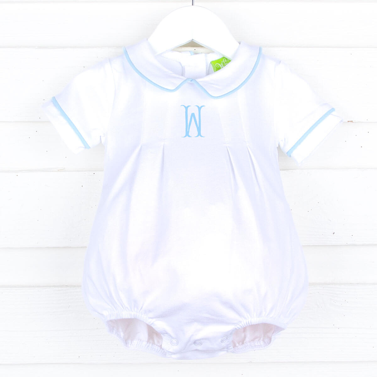 Solid White Blue Trim Collared Bubble
