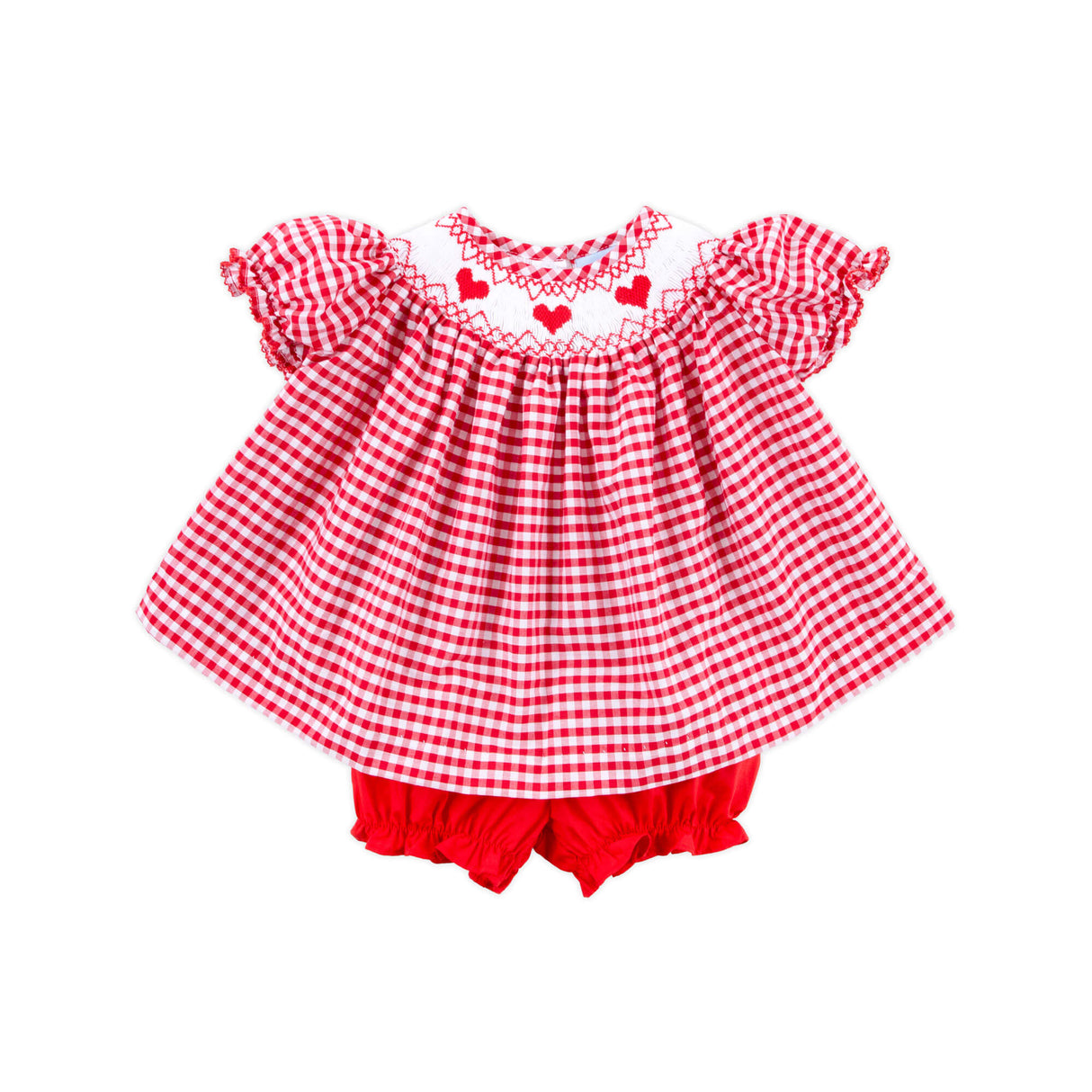 Heart Smocked Red Check Bloomer Set
