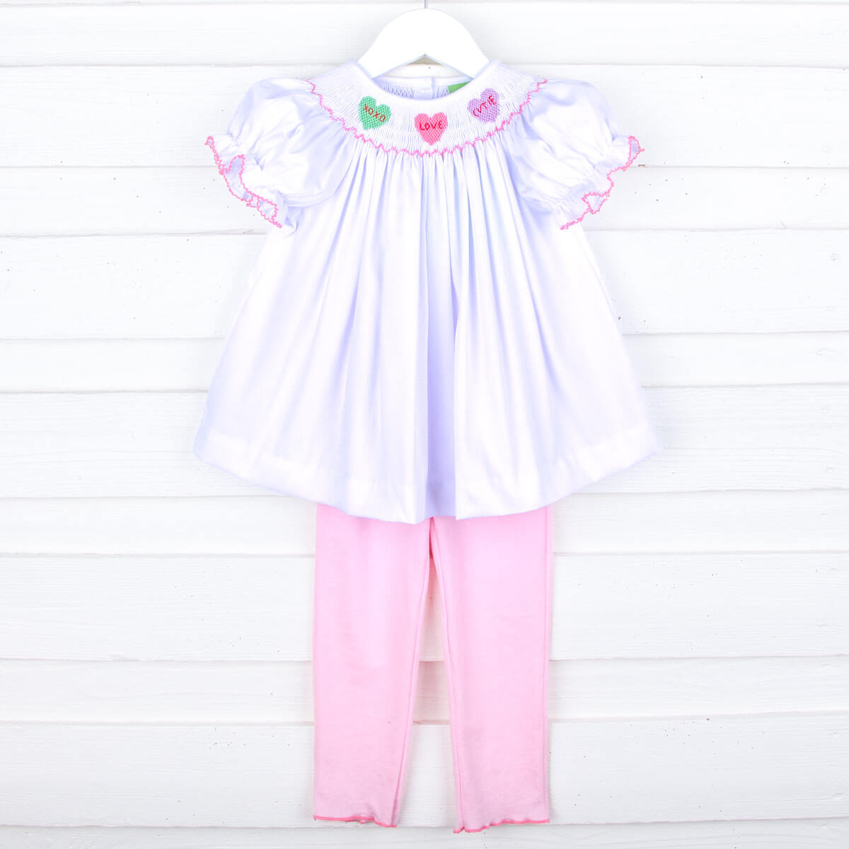 Candy Hearts White Pique Smocked Legging Set