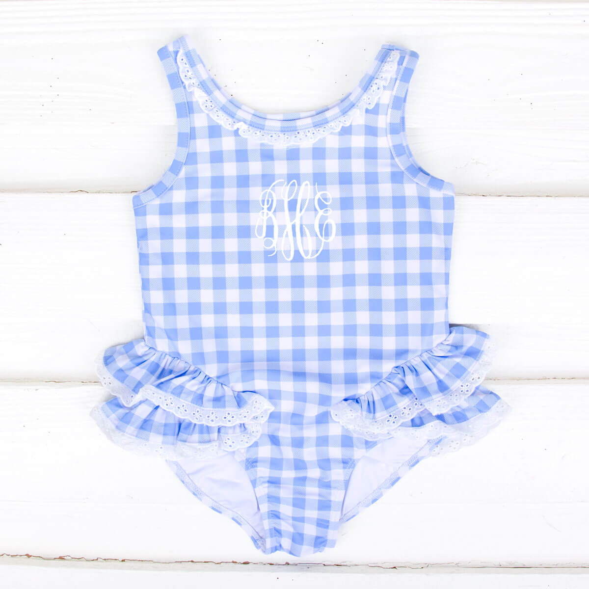 Capri Blue One Piece Swimsuit with Eyelet Trim