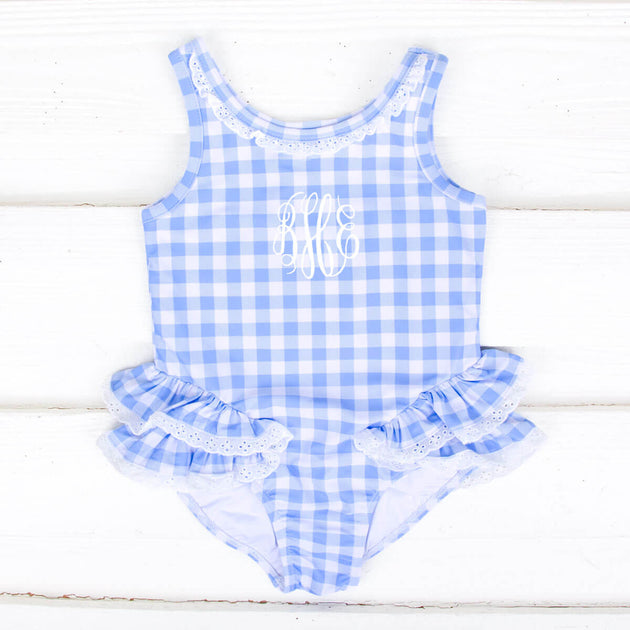 Blue Gingham One Piece Swimsuit Classic Whimsy