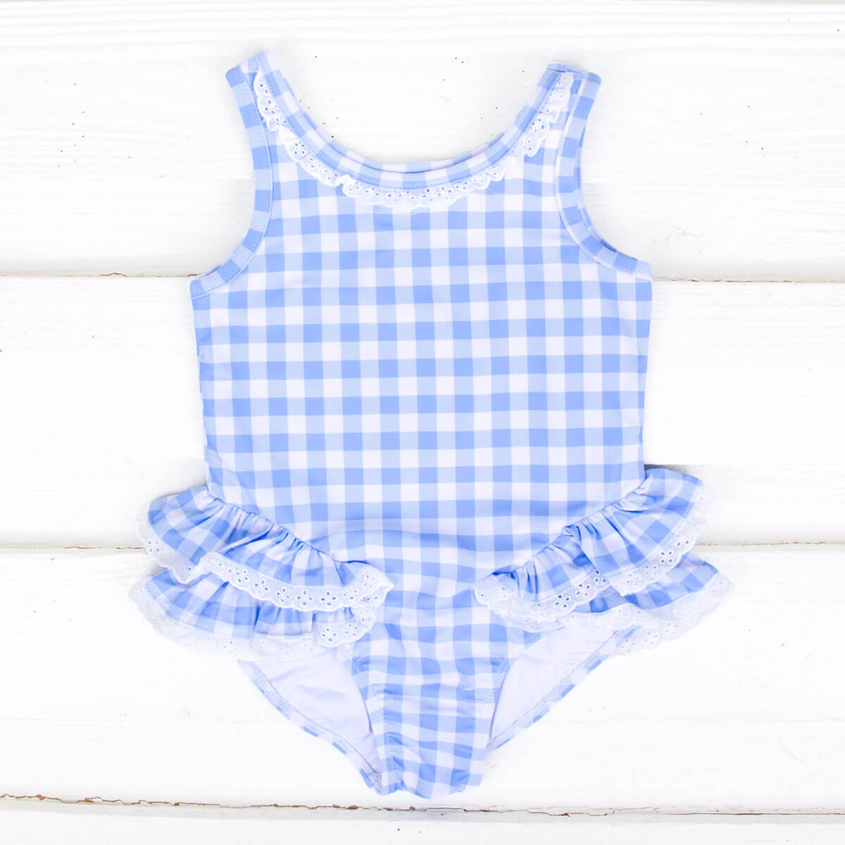 Capri Blue One Piece Swimsuit with Eyelet Trim