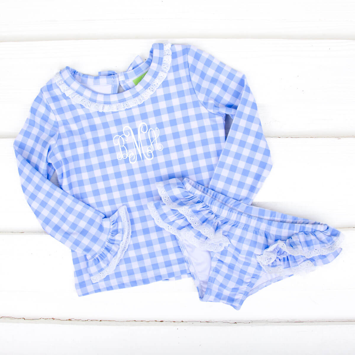 Capri Blue Rash Guard Set with Eyelet Trim