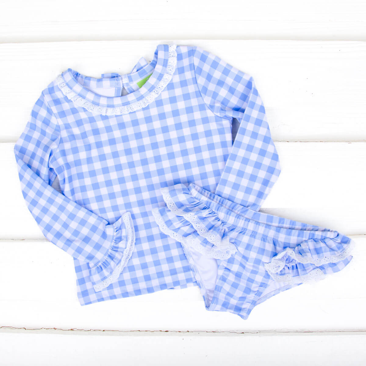 Capri Blue Rash Guard Set with Eyelet Trim