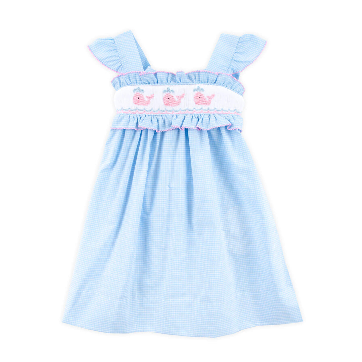 Happy Whale Blue Windowpane Smocked Amy Dress