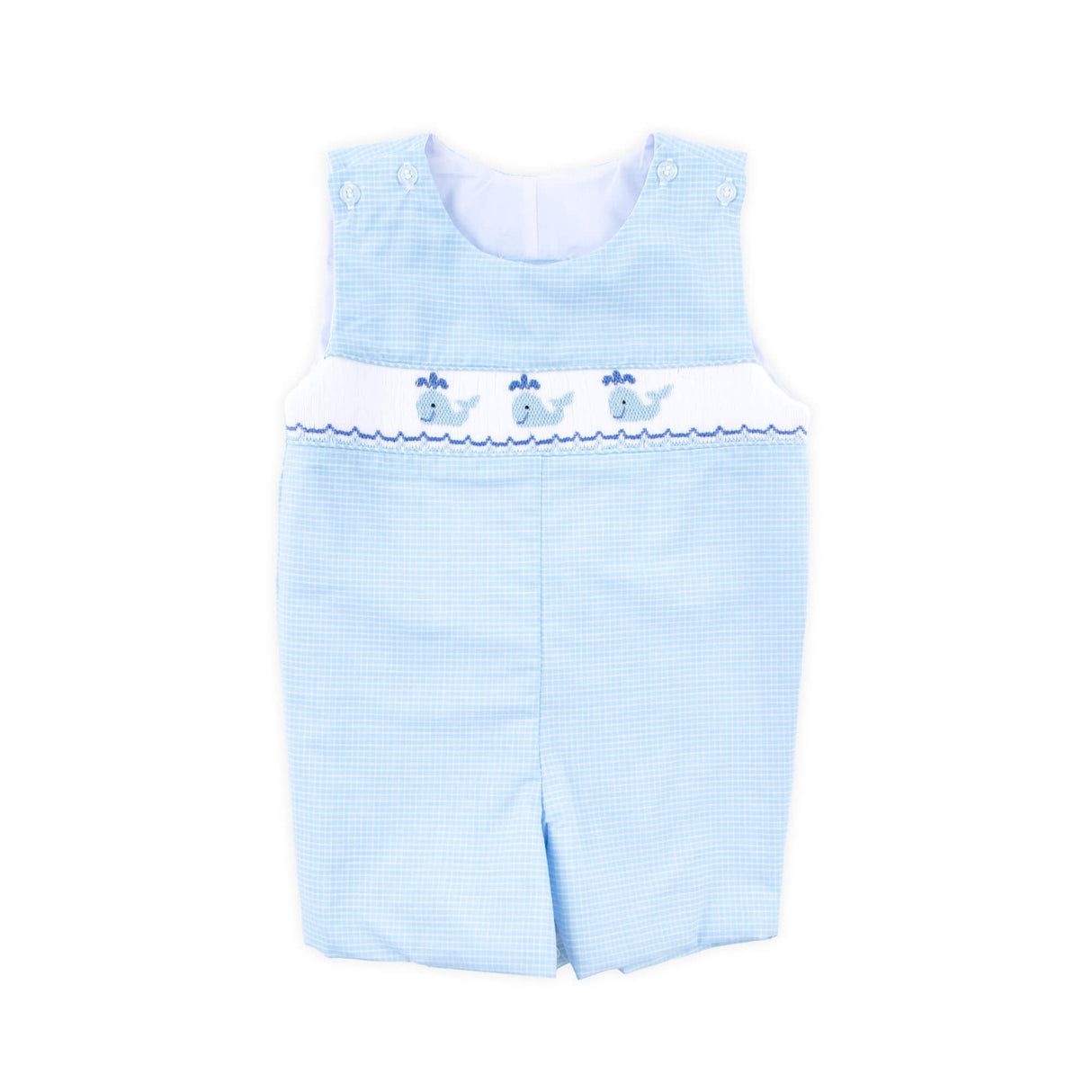 Happy Whale Blue Windowpane Smocked Jon Jon
