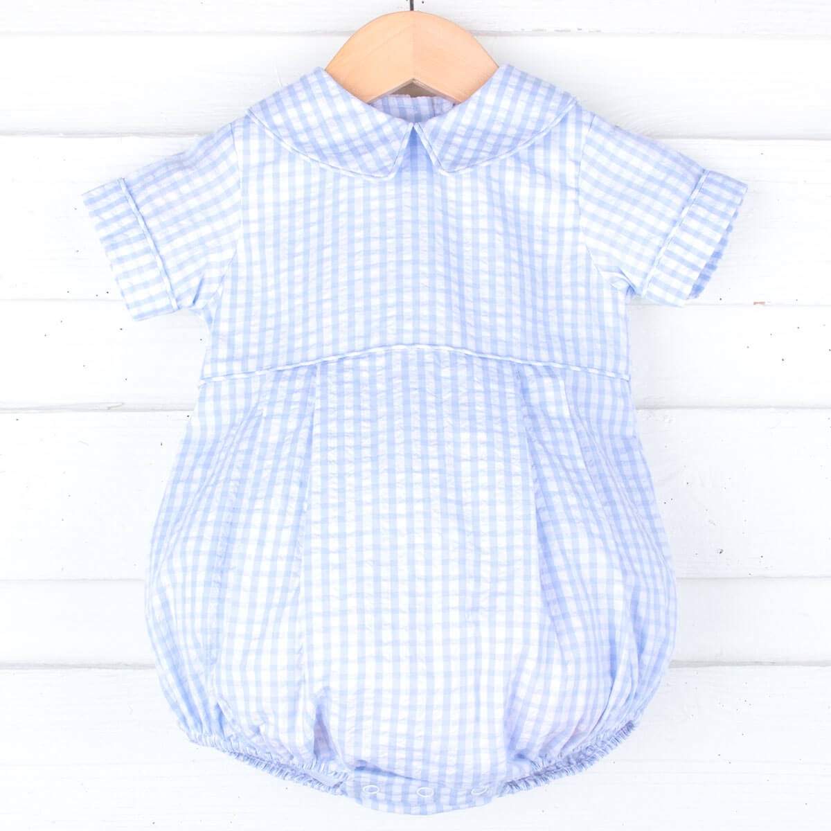 Light Blue Seersucker Check Collared Bubble