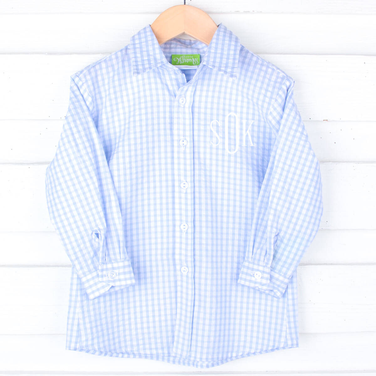 Light Blue Check Seersucker Button Down Shirt