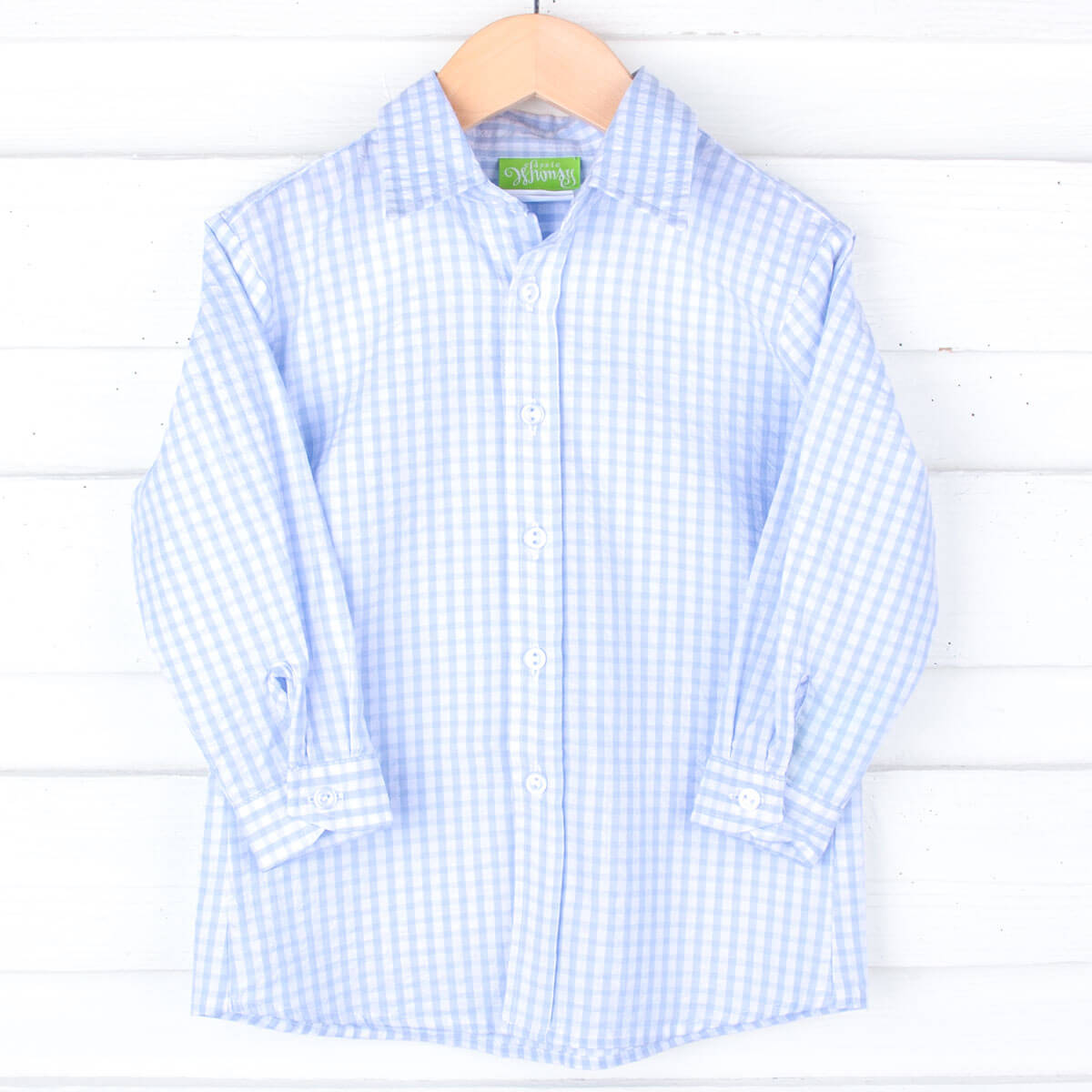 Light Blue Check Seersucker Button Down Shirt