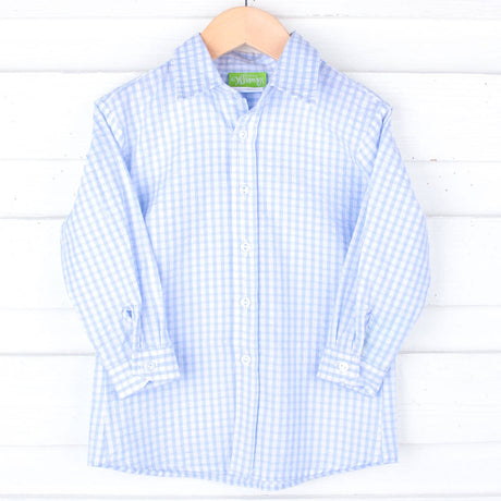 Light Blue Check Seersucker Button Down Shirt