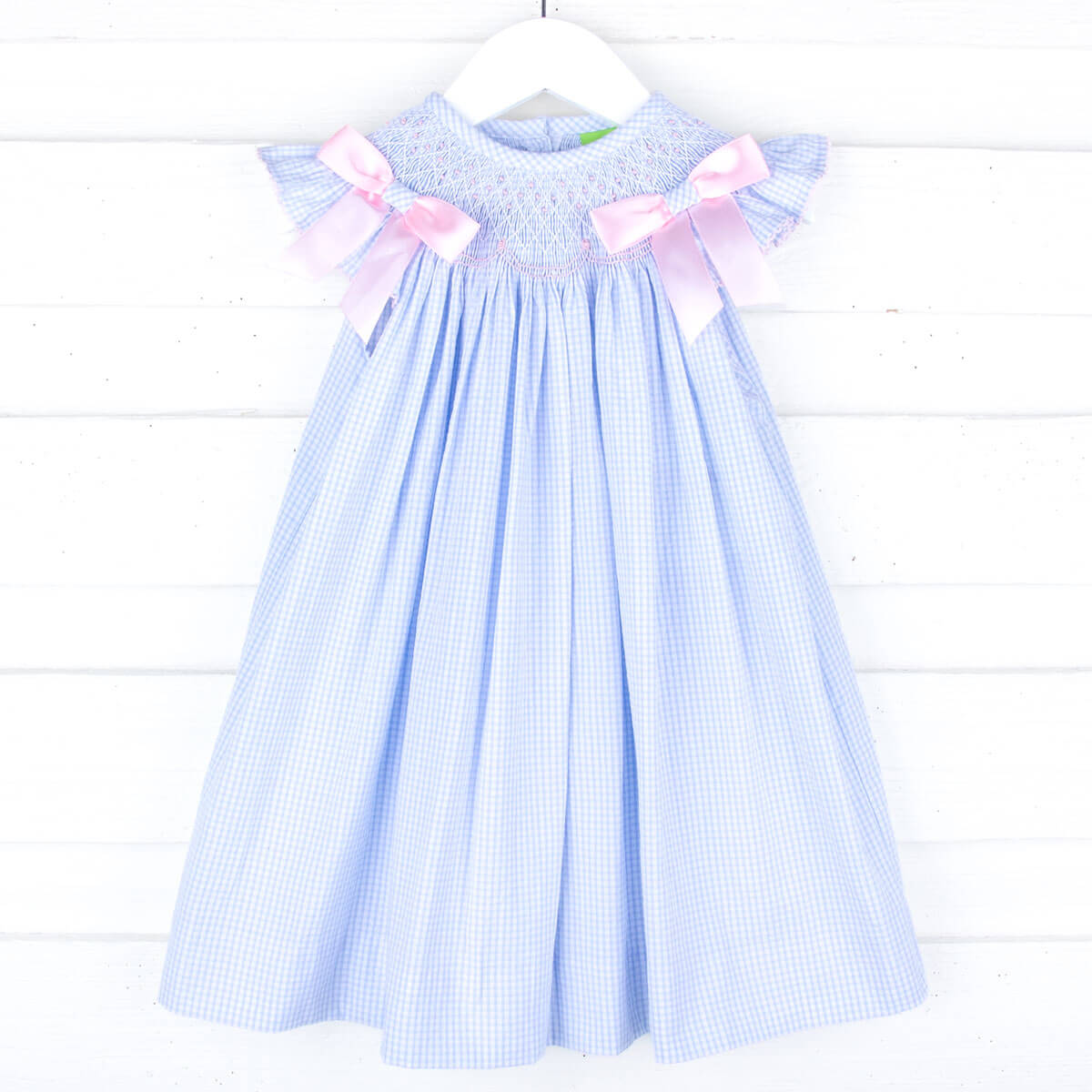 Spring In Blue Seersucker Smocked Bow Dress