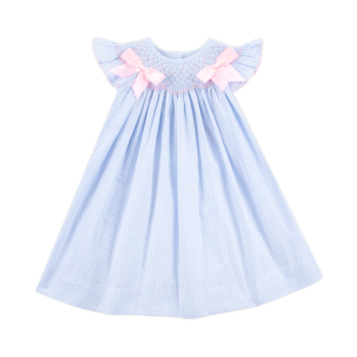Spring In Blue Seersucker Smocked Bow Dress