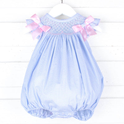 Spring In Blue Smocked Bow Bubble