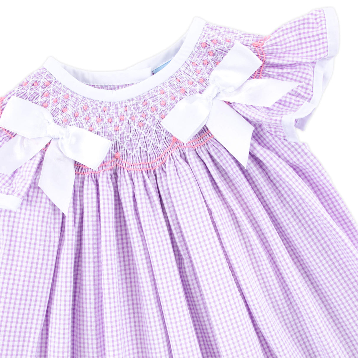 French Lavender Gingham Smocked Bow Dress