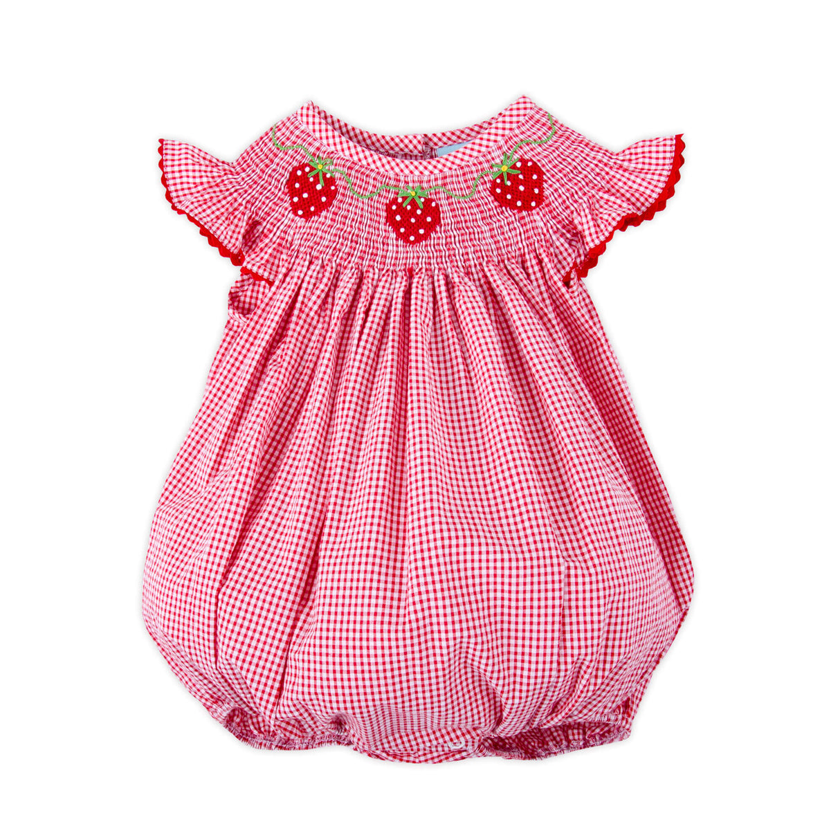 Strawberry Smocked Red Check Bubble