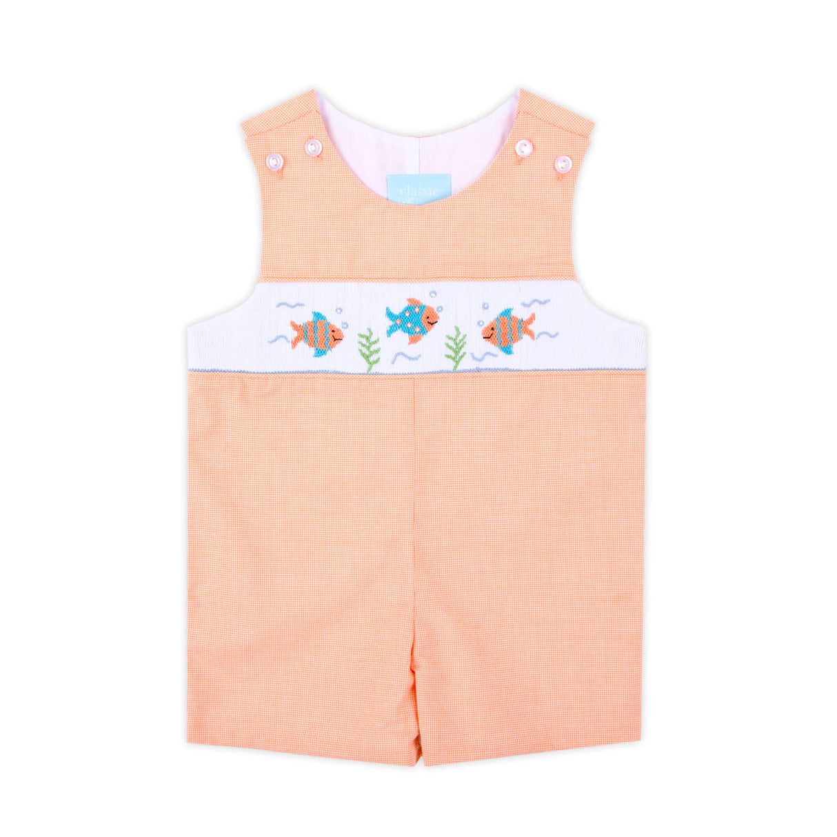 Little Fish Orange Micro Gingham Smocked Jon Jon