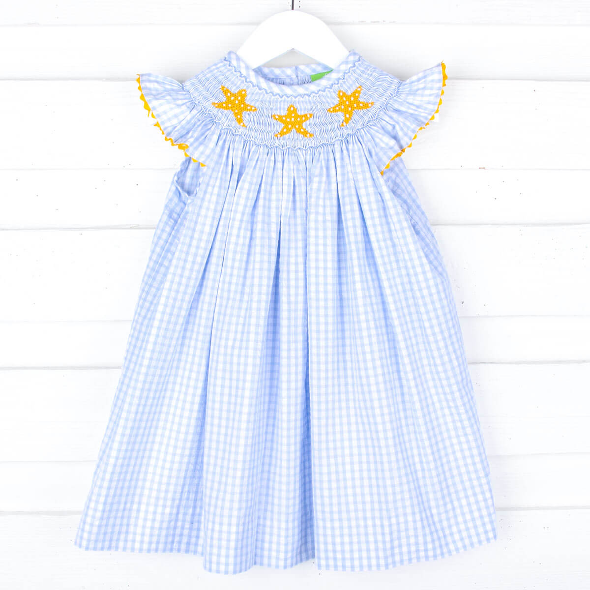 Starfish Blue Seersucker Check Smocked Dress