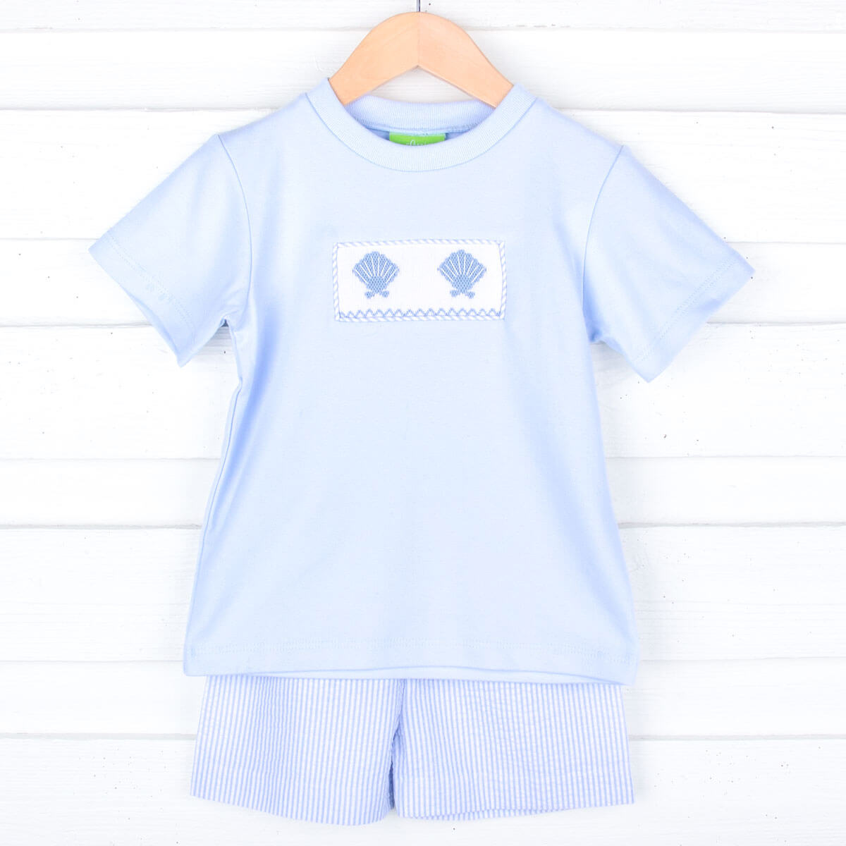 Seashell Treasure Blue Stripe Smocked Short Set