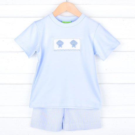 Seashell Treasure Blue Stripe Smocked Short Set