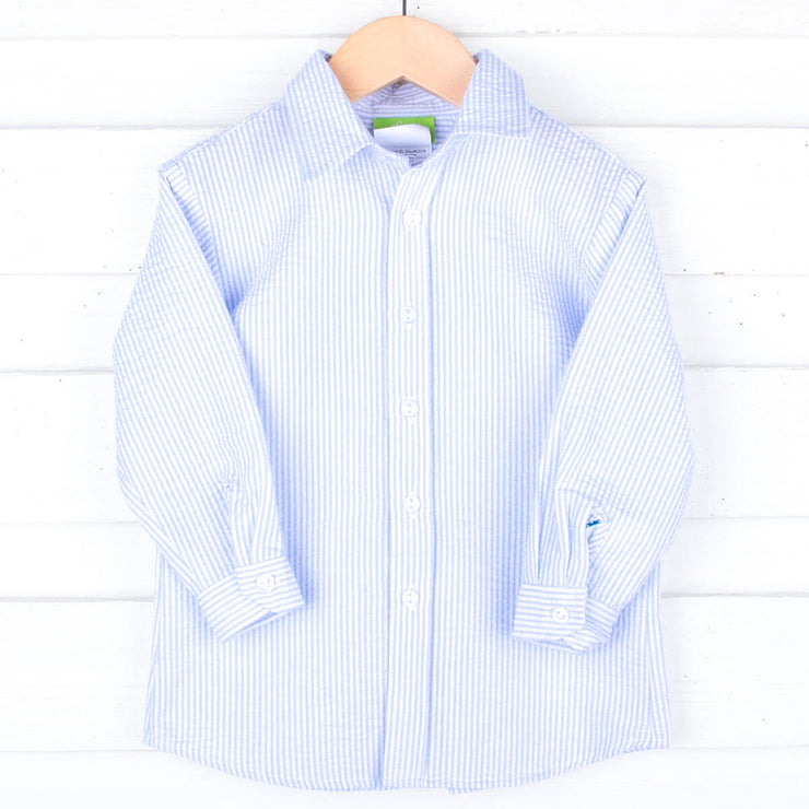 Light Blue Stripe Seersucker Button Down Shirt