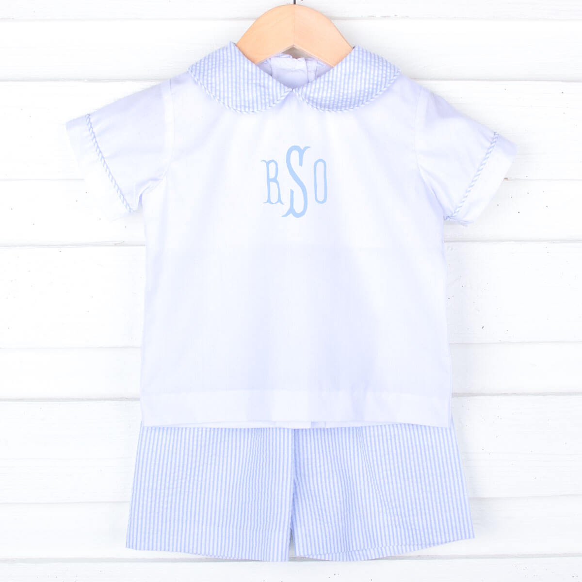 Light Blue Stripe Seersucker Collared Short Set