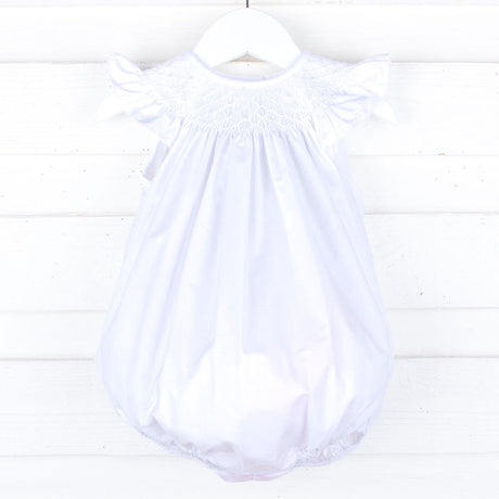 Shine Like A Pearl White Smocked Bubble