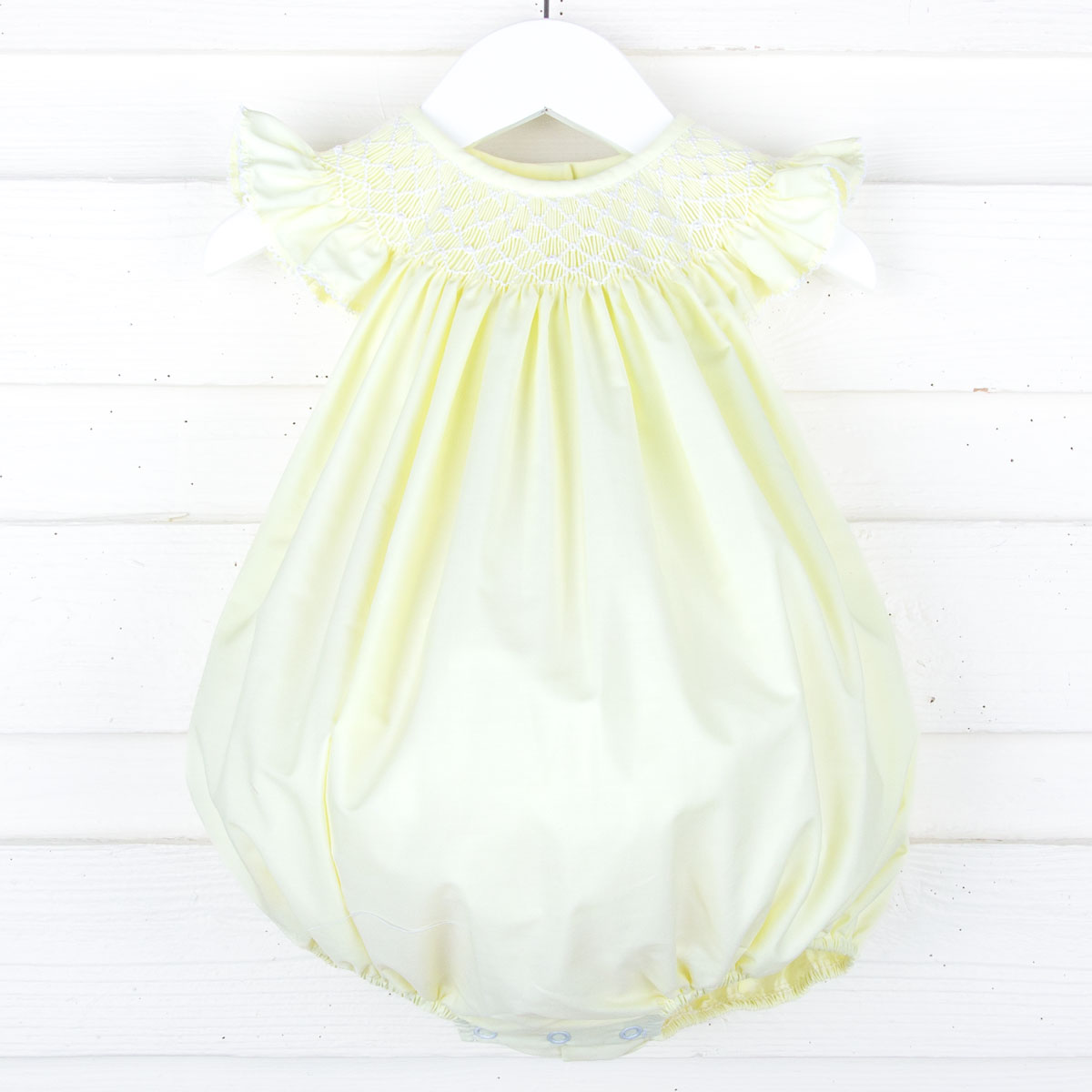 Shine Like A Pearl Yellow Smocked Bubble