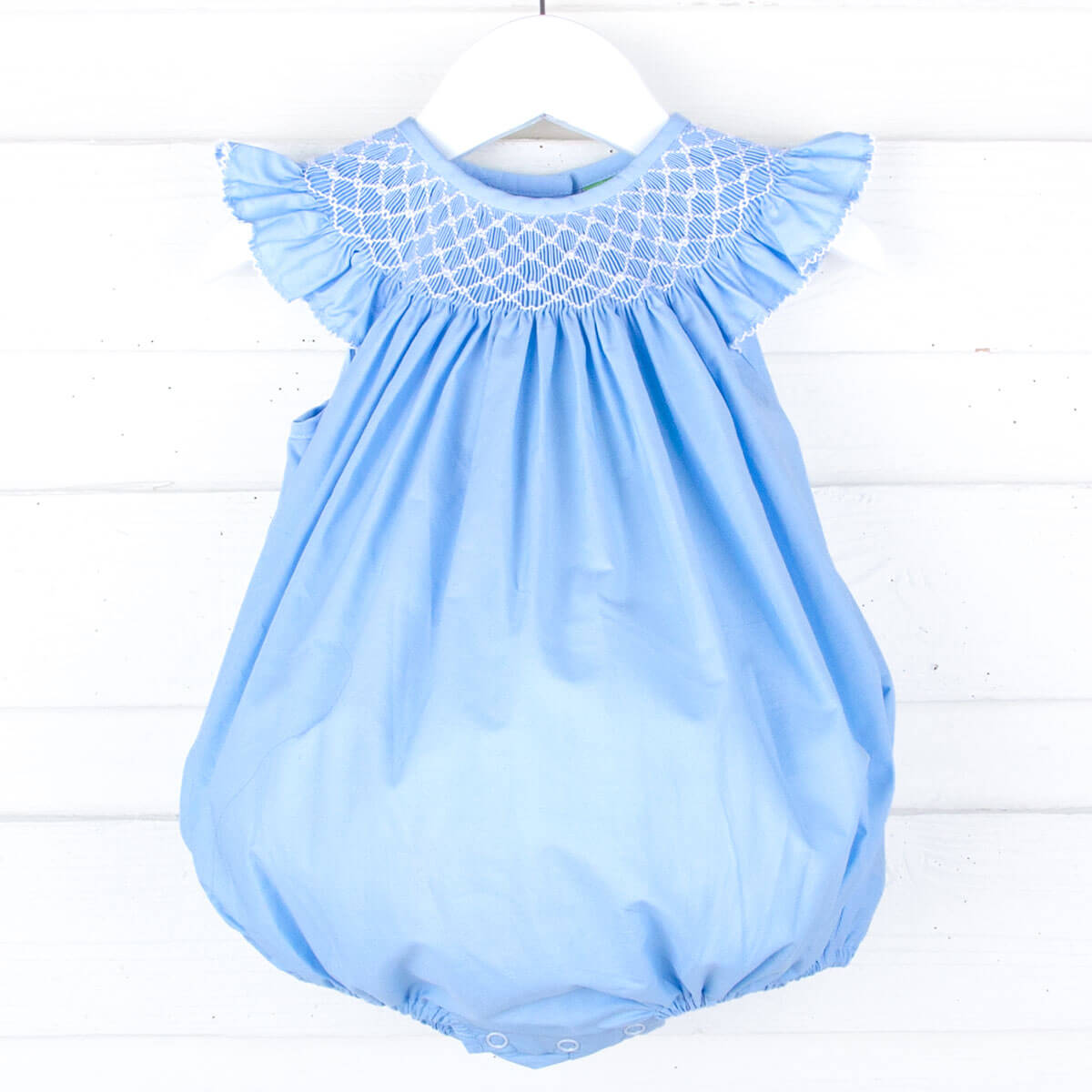 Shine Like A Pearl Blue Smocked Bubble