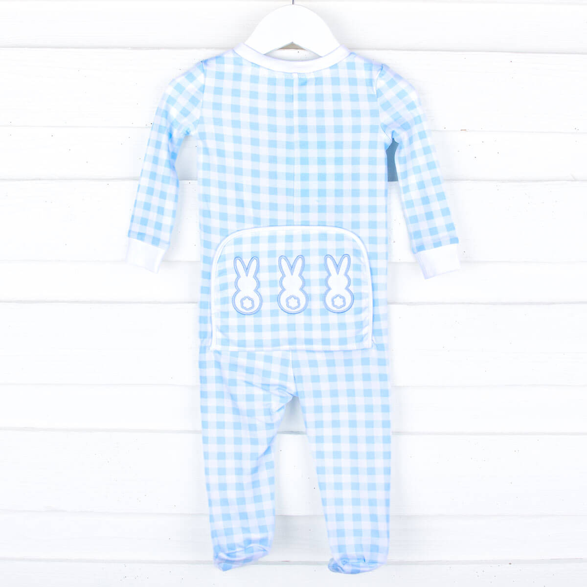 Bunny Tail Blue Gingham Zip Sleeper