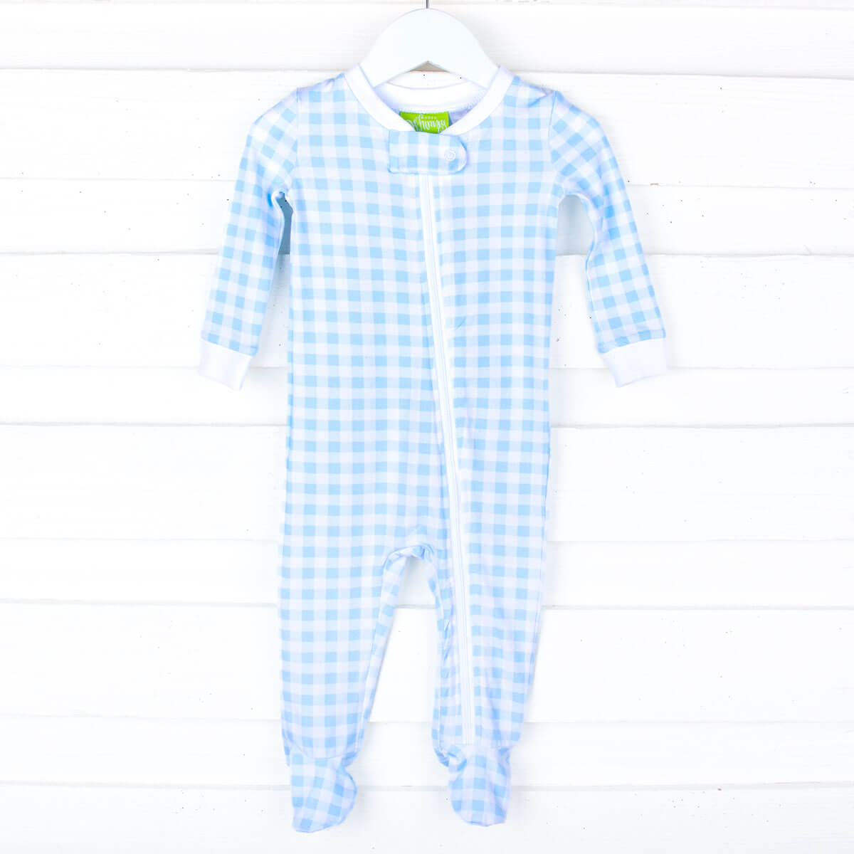 Bunny Tail Blue Gingham Zip Sleeper